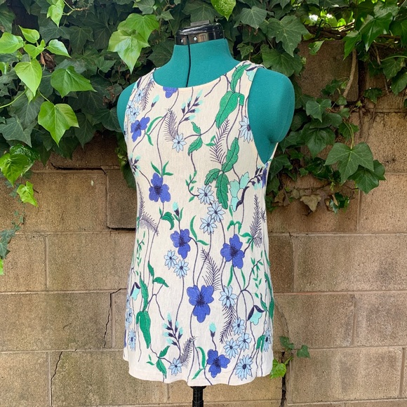 Anthropologie Meadow Rue Tank S Cartagena Boho Embroidered Floral Top Blue Green - Picture 5 of 11